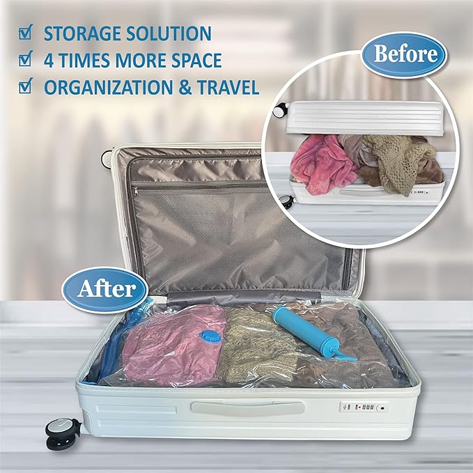 MattEasy Space Saver Vacuum Storage Bags, 6 Pack Large Space Saver Bags with Pump, Storage Vacuum Sealed Bags for Clothes, Comforters, Blankets, Bedding (Large)