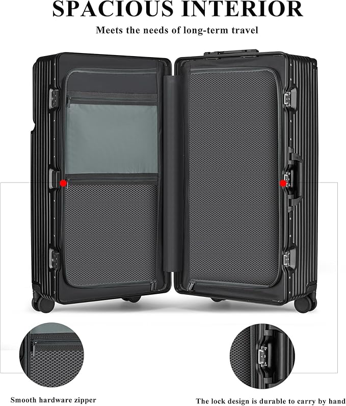 feilario 30in Super Large Captain Aluminum Frame Hardside Spinner Wheels Luggage, Zipperless Checked Suitcase with Front Compartment/Cup Holder/Phone Holder