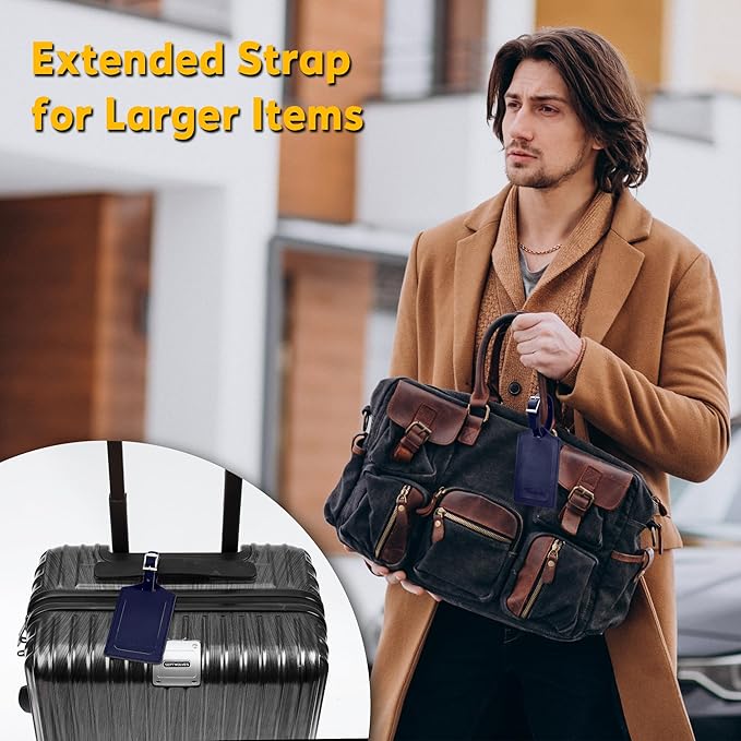 Travelambo Luggage Tags for Suitcases PU Leather Travel Tags Bag Tags Privacy Protection Travel Essentials
