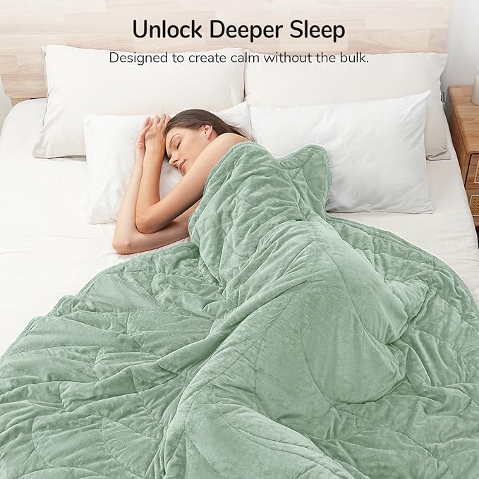 Kaisa Weighted Blanket for Adults (10 lbs,60" x 78"), Soft Heavy Blanket Machine Washable, Queen Size Weighted Blankets with Glass Beads for Couch and Bed, Sage Green