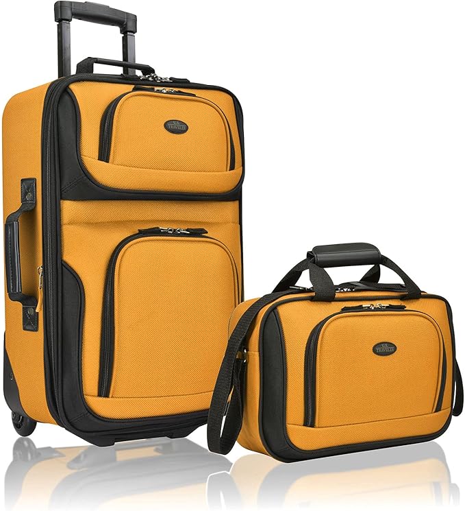 U.S. Traveler Rio Lightweight Softside Rolling Carry-on Suitcase, 2-Wheel Set, Orange