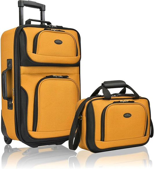 U.S. Traveler Rio Lightweight Softside Rolling Carry-on Suitcase, 2-Wheel Set, Orange