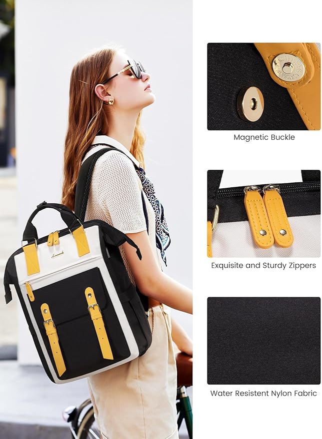 LOVEVOOK 17.3 Laptop Backpack for Women, Teacher Nurse Bag Work Travel Computer Backpacks Purse,Water Resistant Daypack,Y Beige Black 17.3in