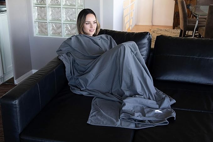 BlueHills Ultra Compact Travel Blanket 2 Pack Large Soft Cozy Portable Blanket Sheet with Carry Case and for Flight Airplane Car Layover Camping Hotel Grey C202-2PK-Gray
