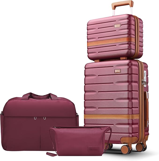 Luggage Sets 4 Piece with TSA Lock Hardside PC+ABS Carry On expandable Suitcase with Spinner Wheels Lightweight Rolling Travel Luggage Sets with YKK Zippers (Purple, 4 Piece Sets(14/20/DB/TB))