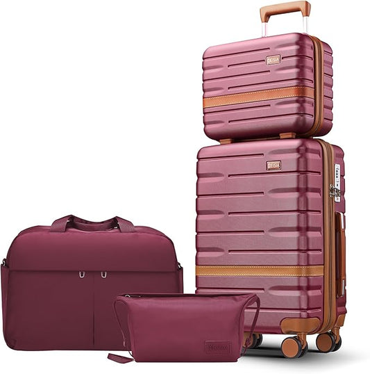 Luggage Sets 4 Piece with TSA Lock Hardside PC+ABS Carry On expandable Suitcase with Spinner Wheels Lightweight Rolling Travel Luggage Sets with YKK Zippers (Purple, 4 Piece Sets(14/20/DB/TB))