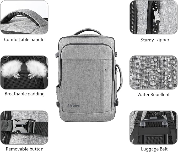 55L Carry On Backpack, Extra Large Travel Backpack for Men & Women, Expandable Big Capacity For Airplanes, Travel Gifts for Men Women, Fits 18.4 Inch Laptop, Luggage Suitcase Daypack Bag, Grey