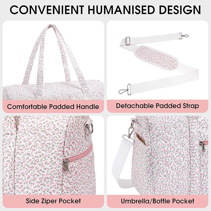 Duffle Bag, Gym Bag for Women, Quilted Duffle Bags, Travel Large Capacity Floral Weekender Bags