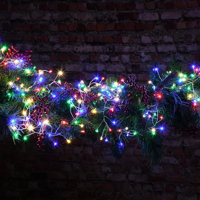 Dazzle Bright Fairy Lights Battery Operated, 4 Pack Total 80FT 240LED Silver Wire Waterproof String Lights, Christmas Decorations for Indoor Outdoor Bedroom Yard Decor, Multi-Colored