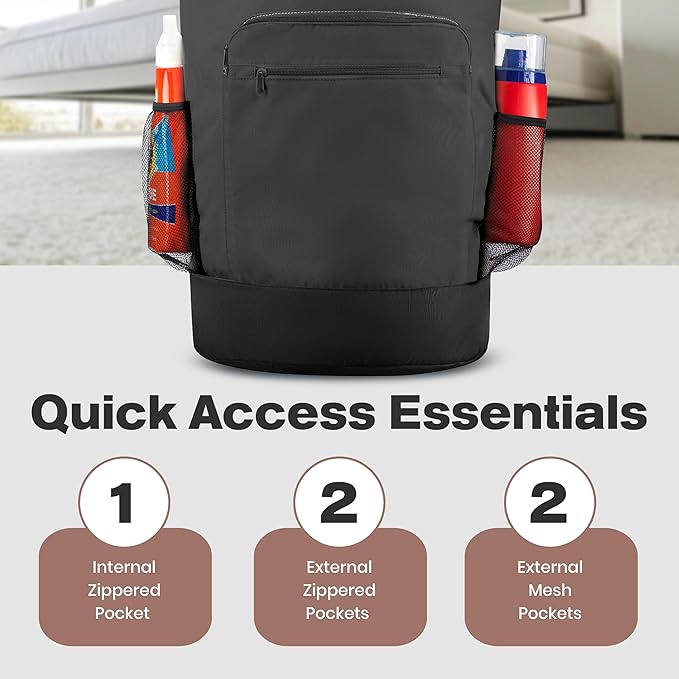 Laundry Backpack - XL Heavy Duty Laundry Bag Holds 3-4 Loads - Adjustable Straps, Drawstring Closure, Pockets & Handles - Durable Hamper for College, Travel & Laundromat - Black