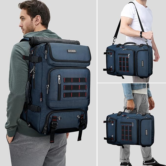 WITZMAN Carry on Travel Backpack for Men Women Airline Approved Convertible Nylon Duffle Backpack Luggage Bag (B682 Blue)