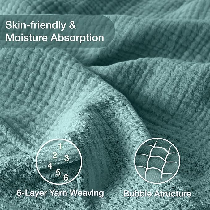 100% Cotton Muslin Blanket Twin 60" x 80", Breathable and Lightweight Cotton Twin Blankets for Couch, Soft Cooling Summer Gauze Blanket for Adults All Season, Teal Blue