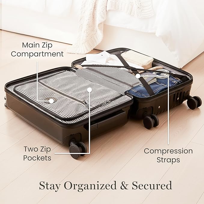 Martha Stewart The Bedford 3 Piece Rolling Luggage Set, Hardshell Suitcases with Spinner Wheels, 22/26/30 Inch, Black