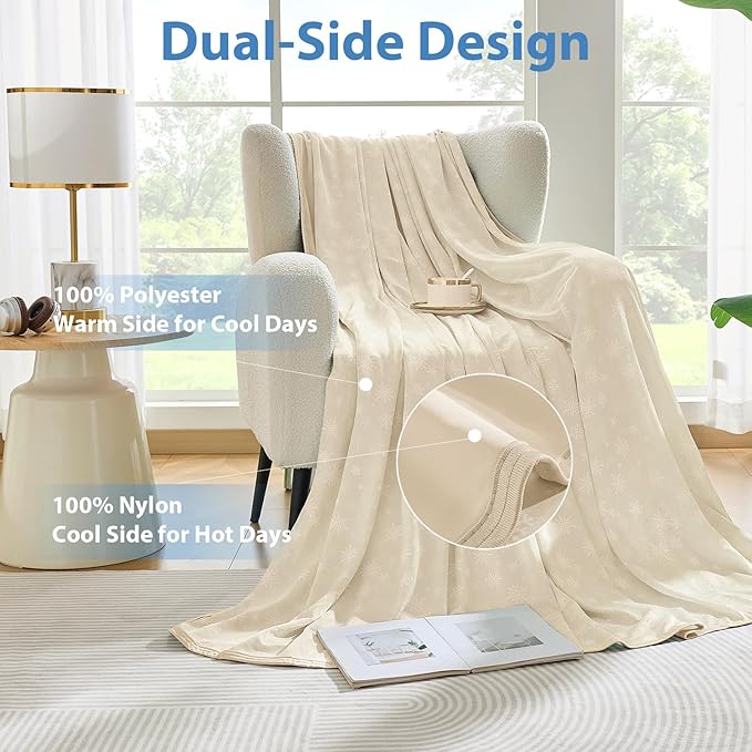 OIGAE Cooling Blanket for Hot Sleepers - Soft & Lightweight Summer Cold Blanket for Night Sweats | Perfect for Bed, Couch, Sofa (Beige, Twin 60'' x 80'')