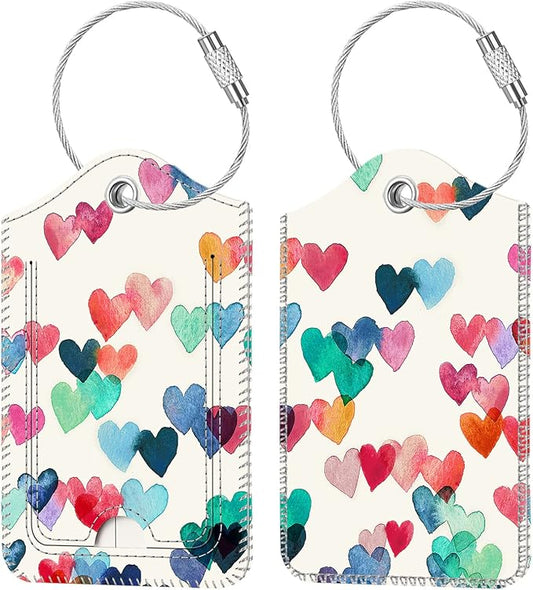 Fintie Luggage Tags, Privacy Cover ID Label with Stainless Steel Loop and Address Card for Travel Bag Suitcase - Raining Hearts (2 Piece)