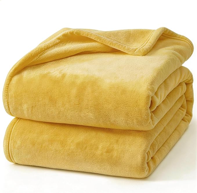 Hansleep Fleece Yellow Queen Blanket, Super Soft Flannel Fuzzy Plush Cozy Blanket for All Seasons, Yellow, Queen 90x90 Inches