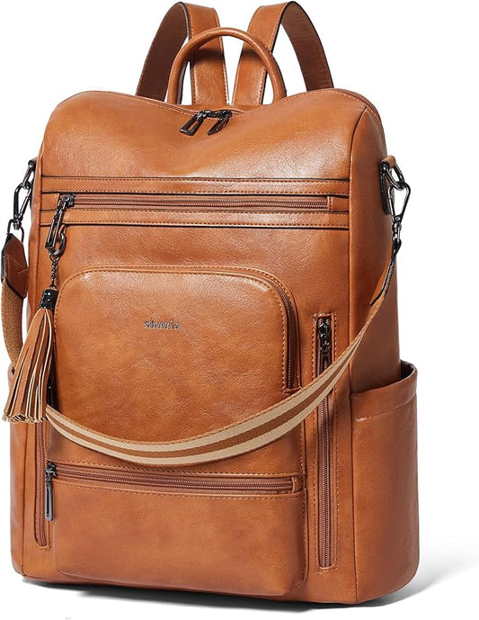 Shrrie Vegan Leather Laptop Backpack for Women 15.6 inch Work Backpack Fashion Travel Backpack Purse for Business College