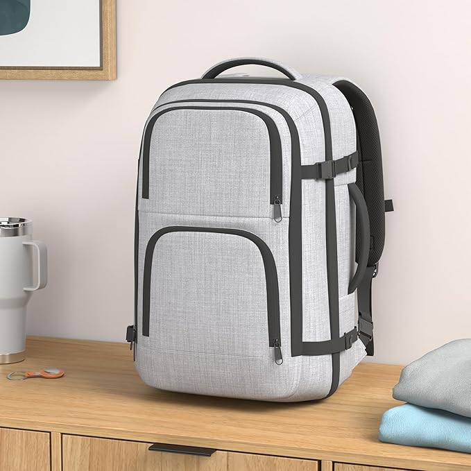 Dinictis Travel Backpack Carry on Flight Approved, Backpack Suitcase for Travel, Personal Item Travel Bag fits 17 inch Laptop- Grey