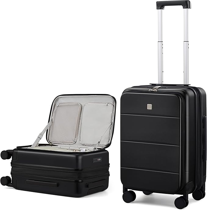 MILADA 20-Inch Expandable Carry On Luggage, Hard Shell Top-Opening Luggage with Wheels, TSA-Approved Small Travel Bag for Men and Women Carry-On Suitcase, Black