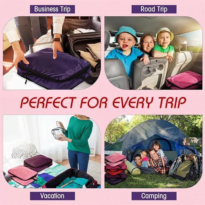 5 Pack Compression Packing Cubes for Travel Space Saving Cubes Luggage Organizer for Suitcase(Purple,S)