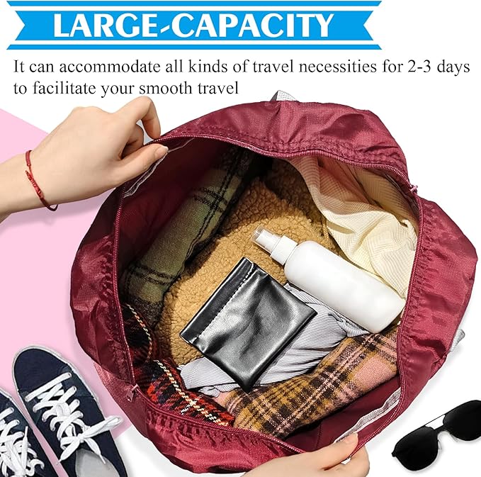 Foldable Travel Duffel Bag Tote Carry on Luggage Bag Spirit Airlines Personal item Sports Gym Bag Water Resistant Weekender Overnight Bags for Women and Men (Red)