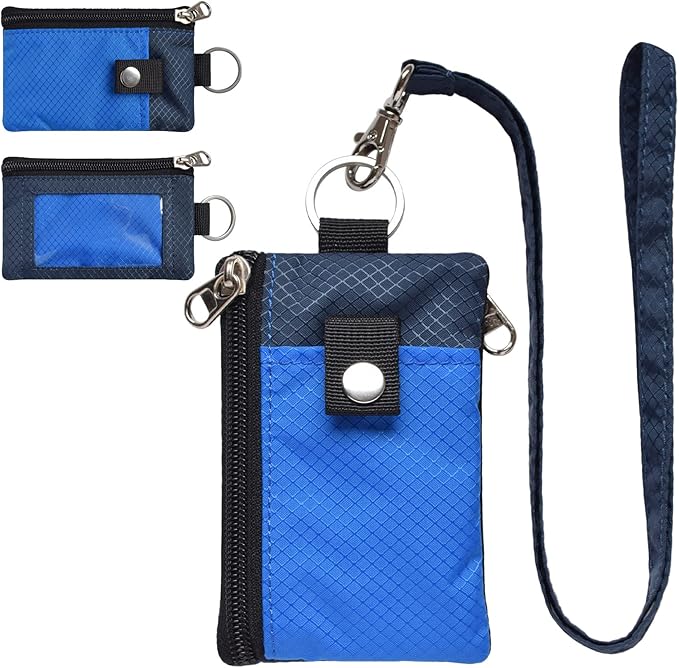 CHENSPRX Minimalist RFID Blocking Small Wallet with ID Window,WaterResistant Zip Id Case Wallet with Lanyard Keychain for Cards,Cash,Travel,Women,Men