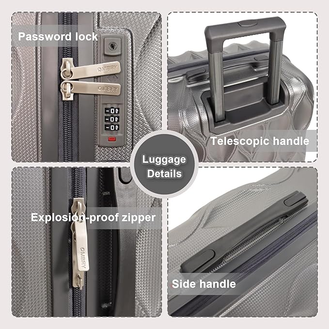 luggage sets 3 piece, 3 piece luggage sets with spinner wheels Hardside Lightweight Luggage 20in 24in 28in. (grey)