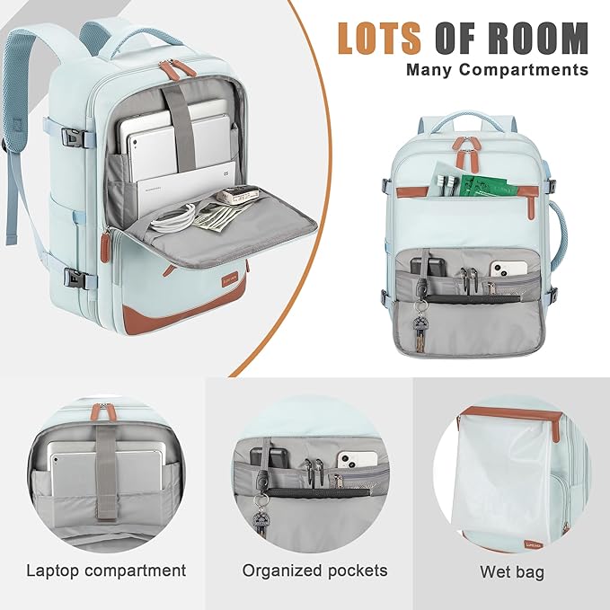 40L Travel Backpack, Water-Resistant Carry On Backpack for Men Women, Business Laptop Backpack for Trips & Commutes, Fits 15.6/17.3 Inch Laptop