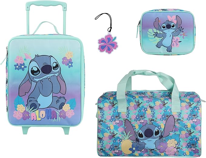 Bioworld Disney's Stitch Kids' 14" 4-Piece Travel Value Set Carry on Luggage