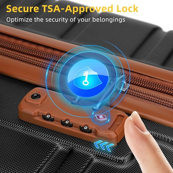 LARVENDER Luggage Sets 6 Piece, Expandable Hardside Carry on Suitcase Set with Spinner Wheels, Lightweight Rolling Luggage Sets for Women with TSA Lock, Black