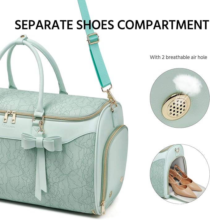 Garment Bags for Travel,45L Carry on Convertible Garment Duffle bag for Men Women - 3 in 1 Hanging Suit Travel Bag with Shoulder Strap (Light cyan)