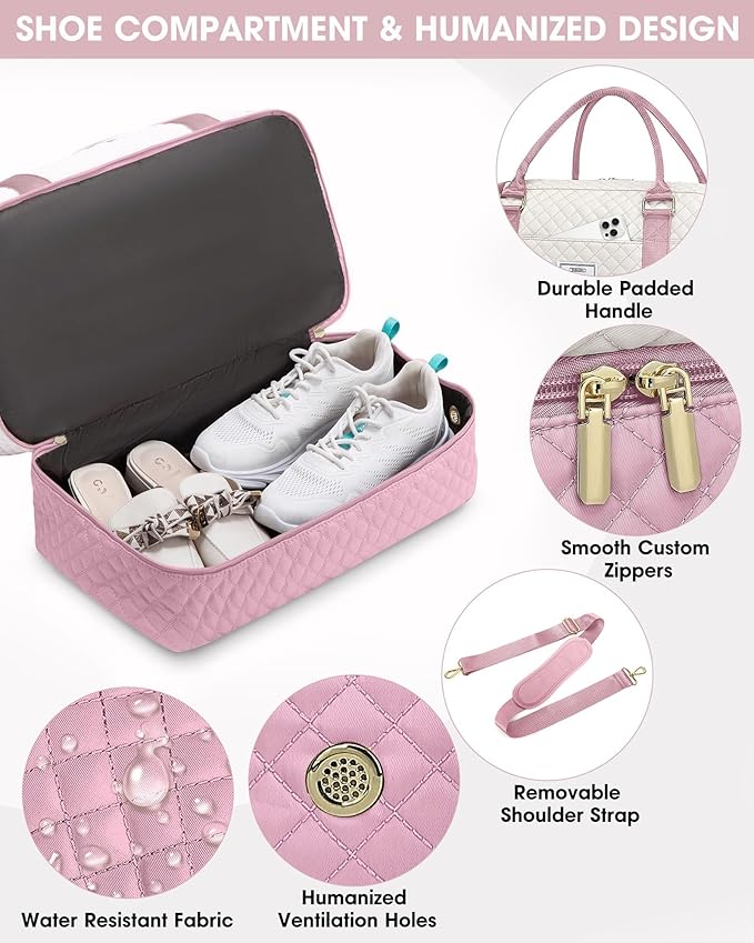 Travel Duffle Weekender Bags for Women: Carry On Bagswith Shoe Compartment Overnight Bag with Toiletry & Wet Pocket Large Tote Hospital for Women Labor Delivery Beige Pink
