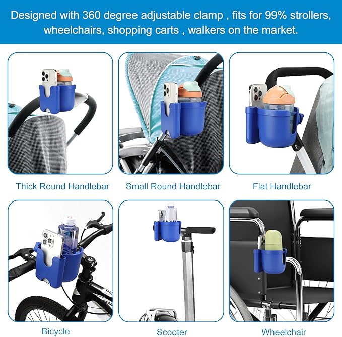 Accmor Stroller Cup Holder with Phone Holder, Bike Cup Holder, Universal Cup Holder for Uppababy Nuna Doona Strollers, 2-in-1 Cup Phone Holder for Stroller Bike Wheelchair Walker Accessory