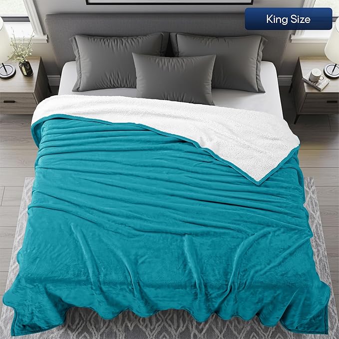 Utopia Bedding Sherpa Blanket King Size (Turquoise, 90x102 Inches) - Soft Lightweight Plush Fleece Reversible Blanket for Bed, Sofa, Couch, Camping and Travel