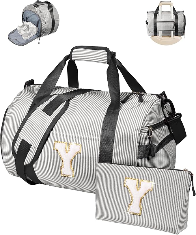 Daughter Birthday Gifts, Girls Travel Duffle Bag, Kids Initial Overnight Bags with Shoe Compartment, Monogram Weekender Bag with Makeup Pouch, Ballet Recital Gift for Teen Girl (Letter Y)