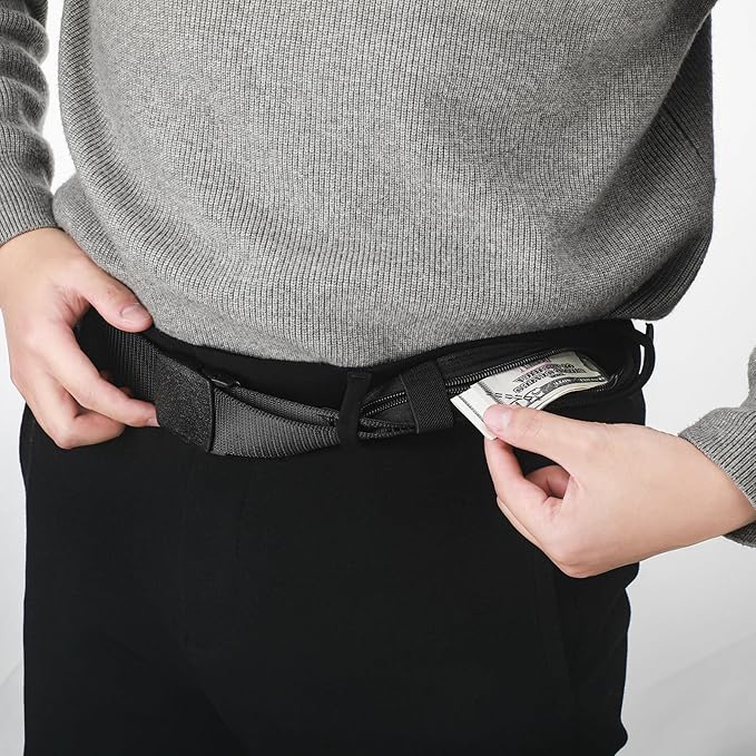 Cozypower 2 Pcs Hidden Money Belt for Travel Hidden Pockets Under Clothes Security Money Wallet Nylon Security Cash Safe Anti Theft Tactical Belt with Pouch