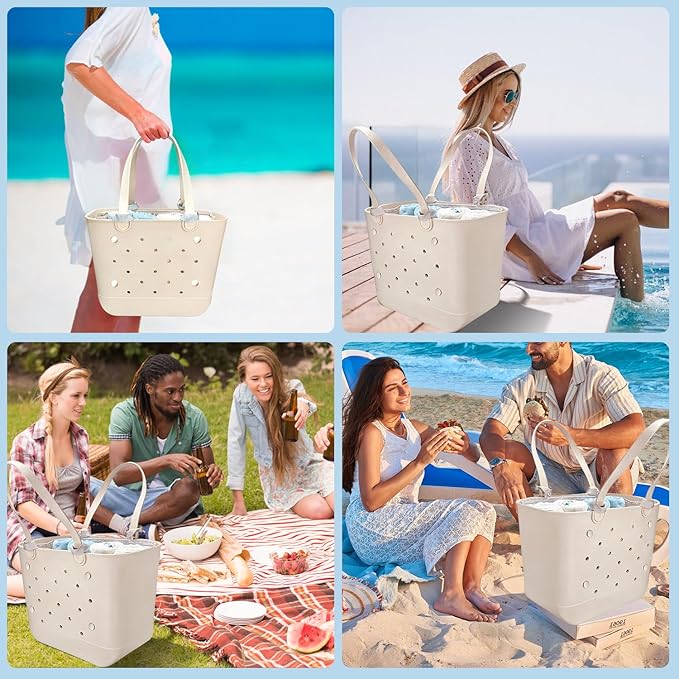 XYFuuee Beach Bag Organizer Inserts for Large Simple Modern Bag Accessories, with 8 Removable Metal Fasteners, Lightweight Mesh Insert Divider Pouch, Organizing Rubber Tote, Save Space, Gray