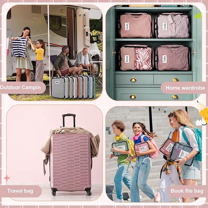 7 Pcs Packing Cubes for Travel Large Days of Week Compression Packing Cube with Labels Luggage Organizers Storage Bag(Vibrant Color)