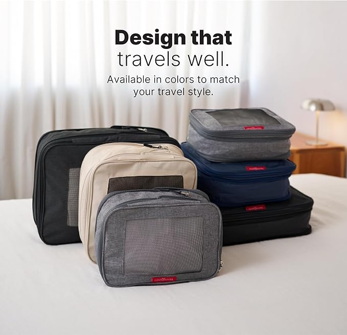 LeanTravel Premium Compression Packing Cubes for Travel - Suitcase Organizer Bags with Double Zipper & Breathable Mesh Panel - Space Saving Carry On Luggage Essentials (3-Pack, Navy Blue)