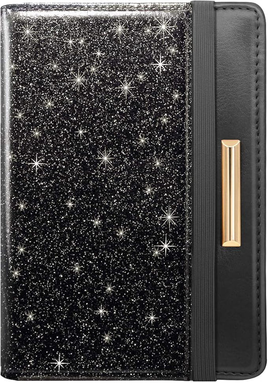 Passport Holder Cover,Traveling Passport Case Glitter Cute Passport Wallet for Women,Black Glitter