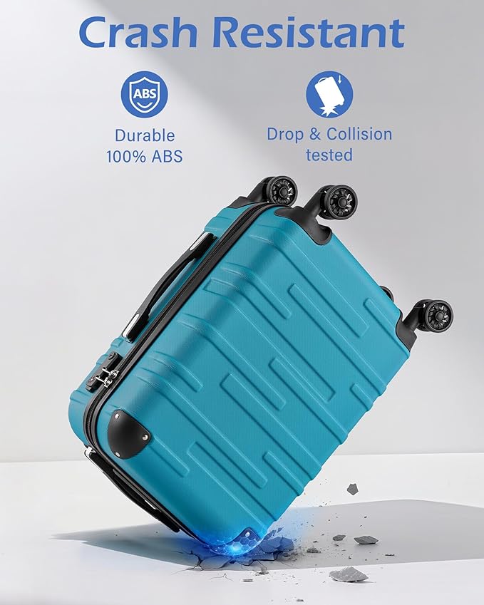 Coolife Hardside Carry-On Luggage with TSA Lock, Spinner Wheels, Telescopic Handle, Lightweight Suitcase (Blue, S(20in_carry on))