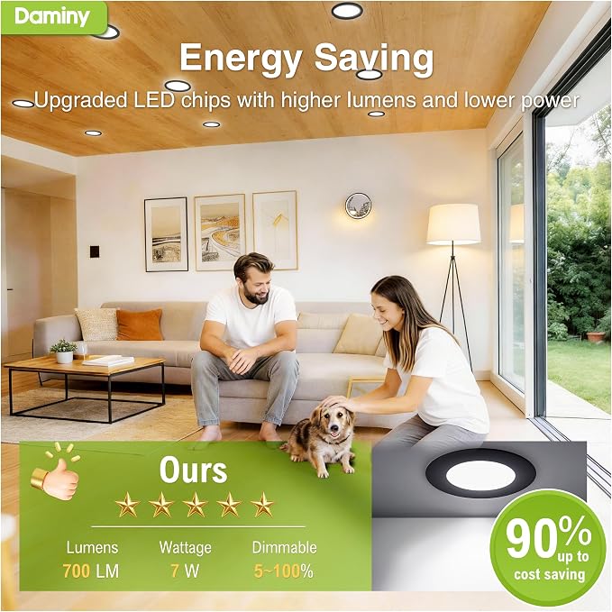 DAMINY 24 Pack 4 Inch Black LED Recessed Lighting with Junction Box,5CCT,Ultra-Thin Recessed Light,7W 700LM, Dimmable Canless Wafer Ceiling Light, High Brightness