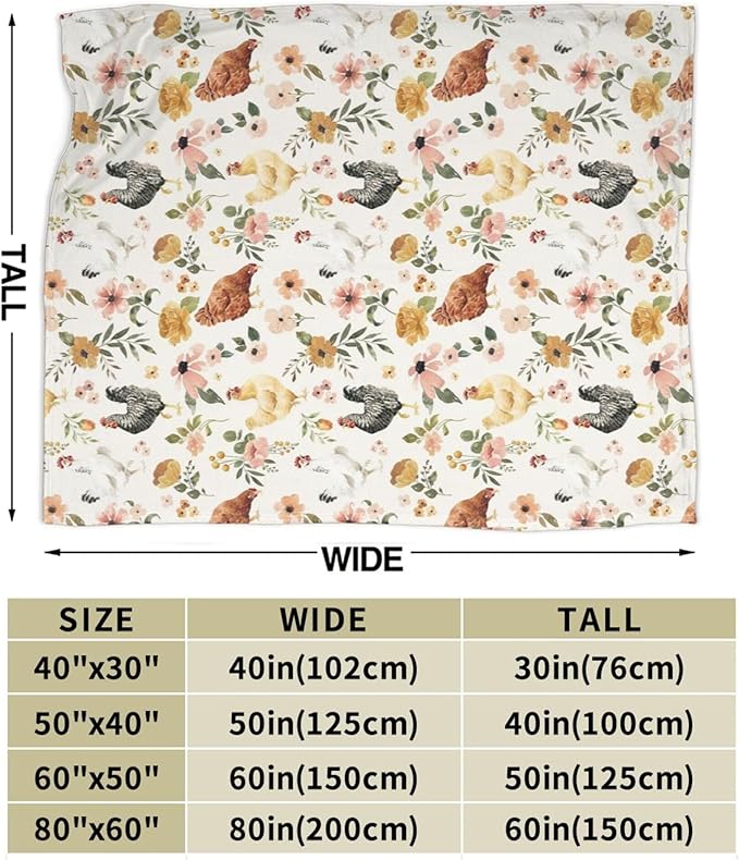 Cute Chicken Print Blanket Gifts for Kids Girls Boys Adults Animals Lovers, Flanne Throw Blanket, Soft Cozy, Warmth, Fluffy Fuzzy Blankets for Couch, Travel, Living Room, Decor (Chicken, 50"x40")