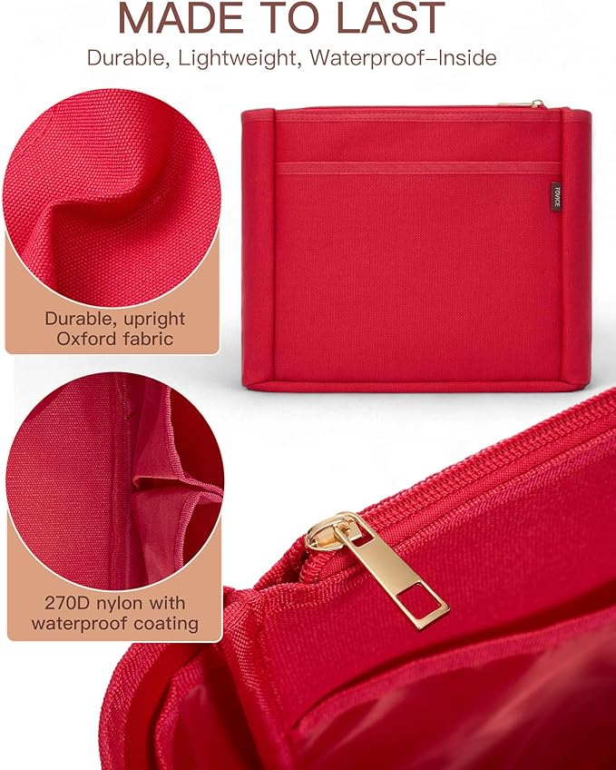 TOVICE Tote Bag Organizer Insert with Stanley Cup Holder and Zipper Bag, Compatible with Neverfull, Saint Louis and More, 9 Pockets (Red, Large)