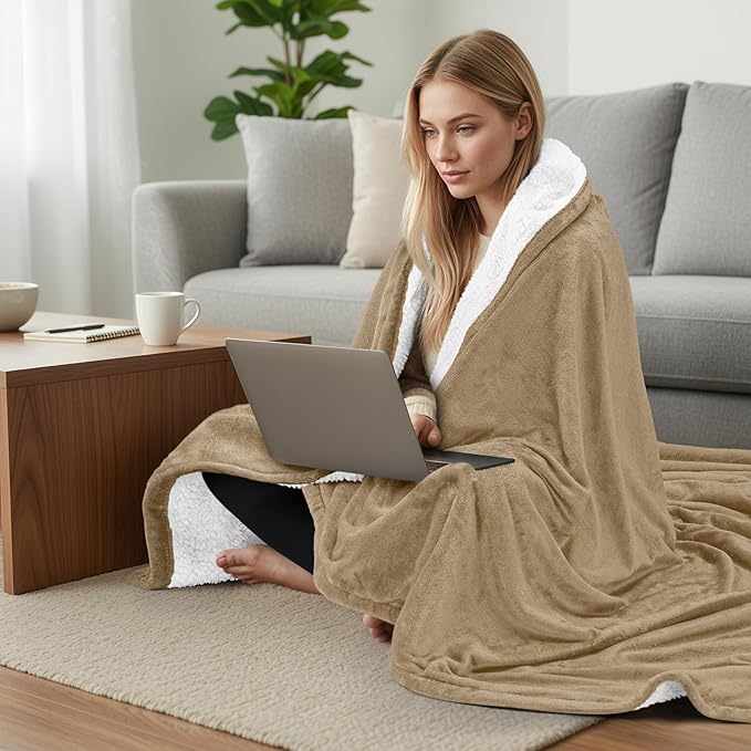 Utopia Bedding Sherpa Blanket Throw Size (Camel, 50x60 Inches) - Soft Lightweight Plush Fleece Reversible Blanket for Bed, Sofa, Couch, Camping and Travel