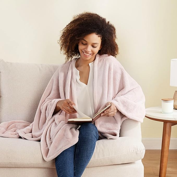 Berkshire Blanket Primalush™ Wearable Blanket, Cozy Loungewear Pocketed Plush Cape Wrap for Adults &Teens(Pink, One Size 58"X64")
