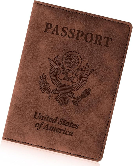 Passport Holder for Travel Essentials,RFID Blocking Passport Cover Wallet Card Case for Women and Men (Brown)
