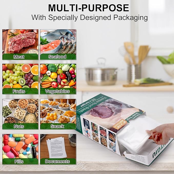 AENTGIU 400 Vacuum Sealer Storage Bags, 8x12 Inch Seal a Meal Bags, BPA Free Quart Bags, Compatible with All Heat Vacuum Sealers Machine, Heavy Duty, Ideal for vac storage, Meal Prep or Sous Vide