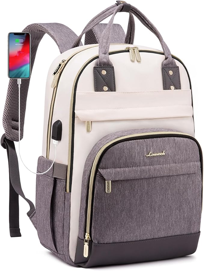 LOVEVOOK Backpack for Women,Laptop Backpack Women,Fits 17 Inch Laptop Bag,School Backpacks,Fashion Travel Work Anti-theft Bag,Waterproof Business Computer College Backpack Purse,Beige-Grey