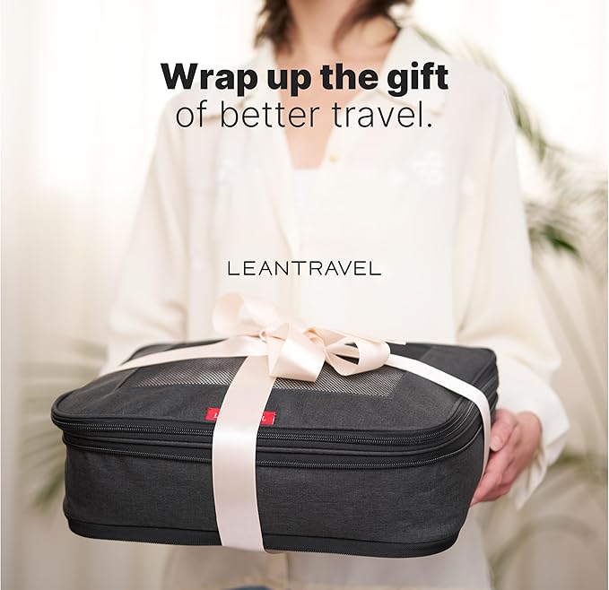 LeanTravel Premium Compression Packing Cubes for Travel - Suitcase Organizer Bags with Double Zipper & Breathable Mesh Panel - Space Saving Carry On Luggage Essentials (4-Pack, Black)